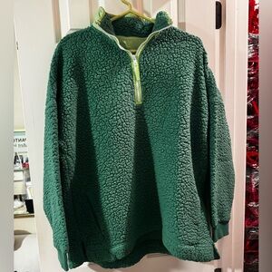 Aerie Dream Sherpa Quarter Zip Hometown Sweatshirt Pullover Kelly Green Size L